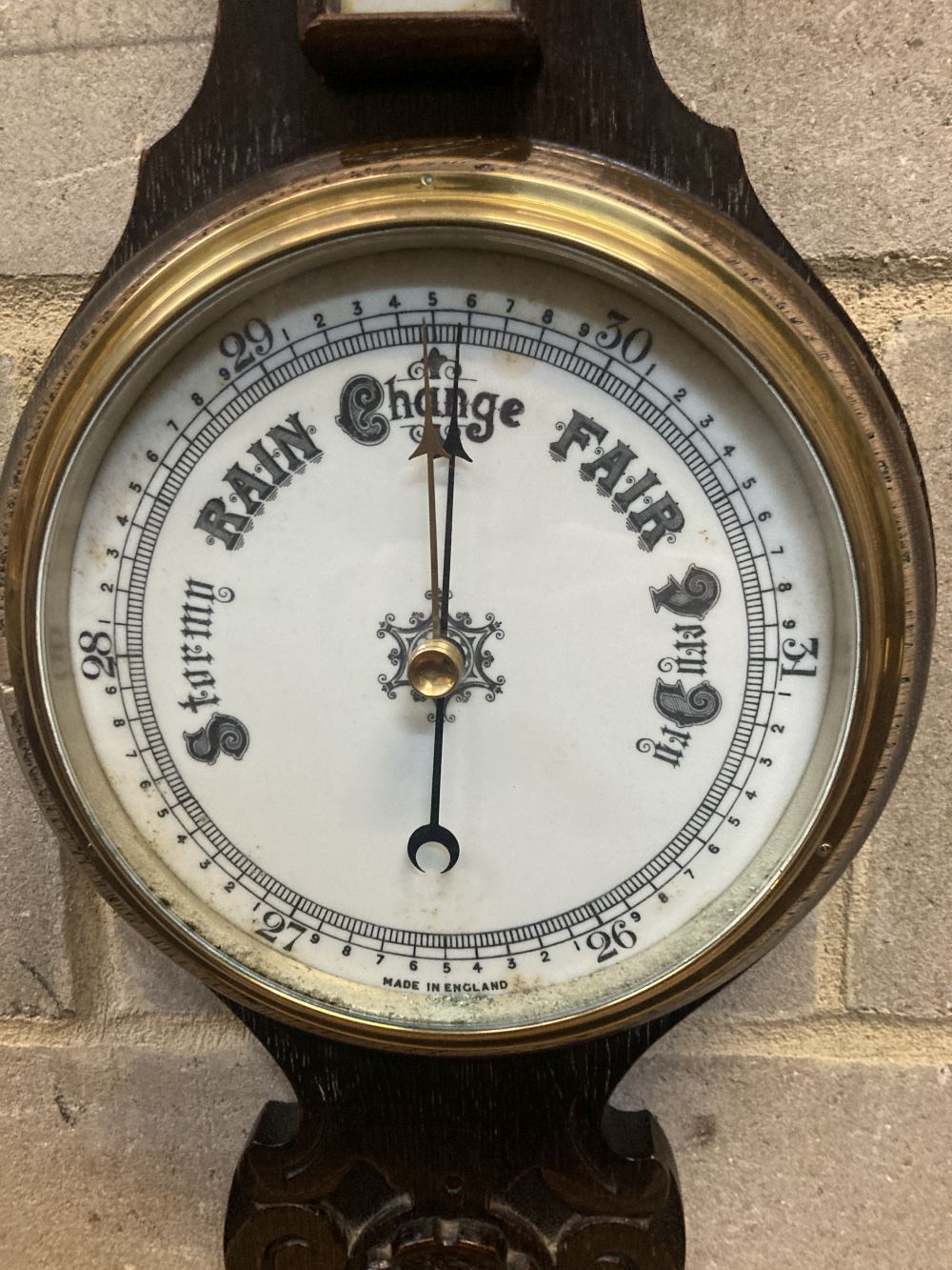 An Edwardian aneroid barometer and thermometer, height 86cm